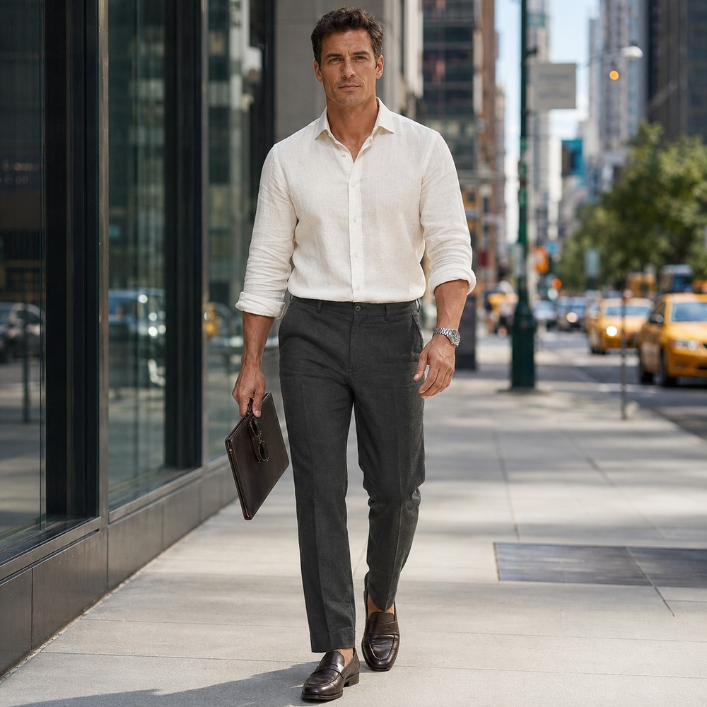 ZARA Mens New 36X30 Dress Pants 100% Linen Olive Green Straight‎ Leg Tailored